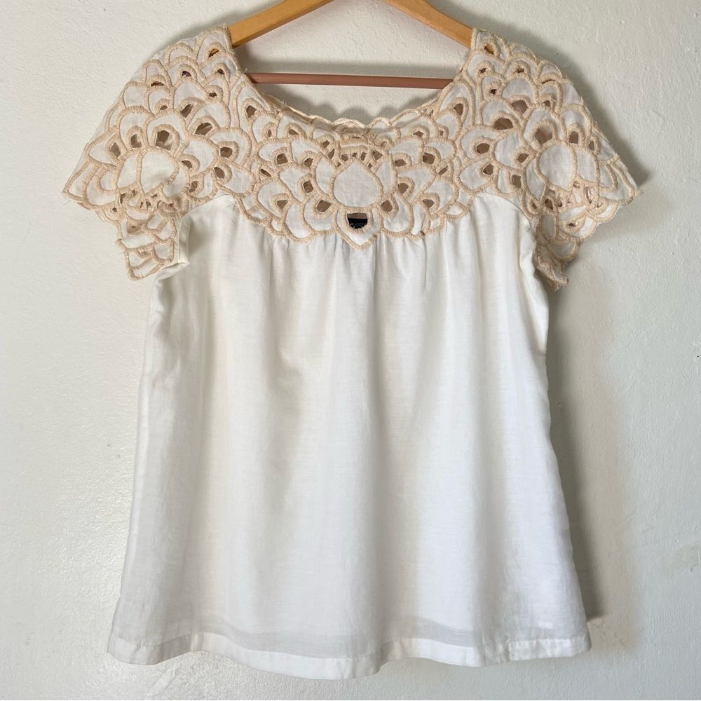 French Connection White and Beige Lace Blouse